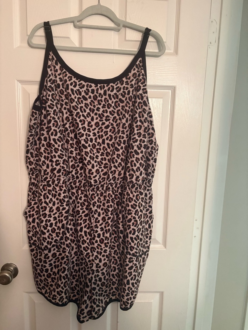 Leopard Print Sleeveless Romper - Stretch Woven Active